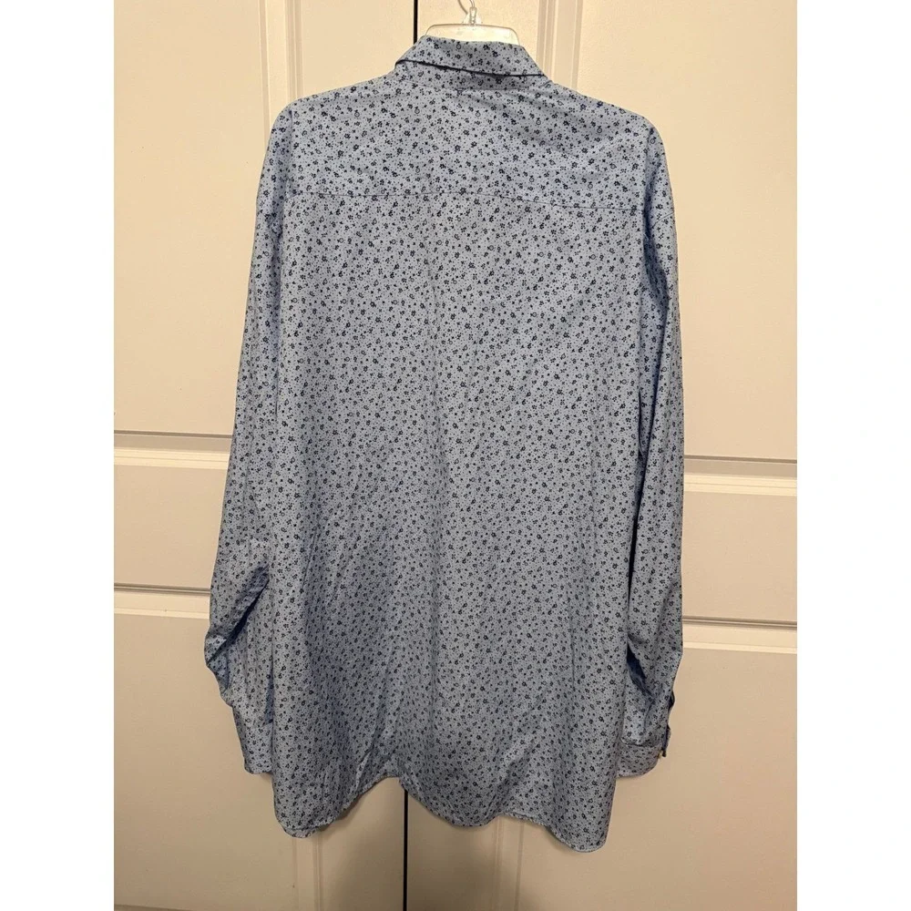 Crown & Ivy Mens 3XLT Classic Fit Floral Microprint Button Down Shirt Light Blue